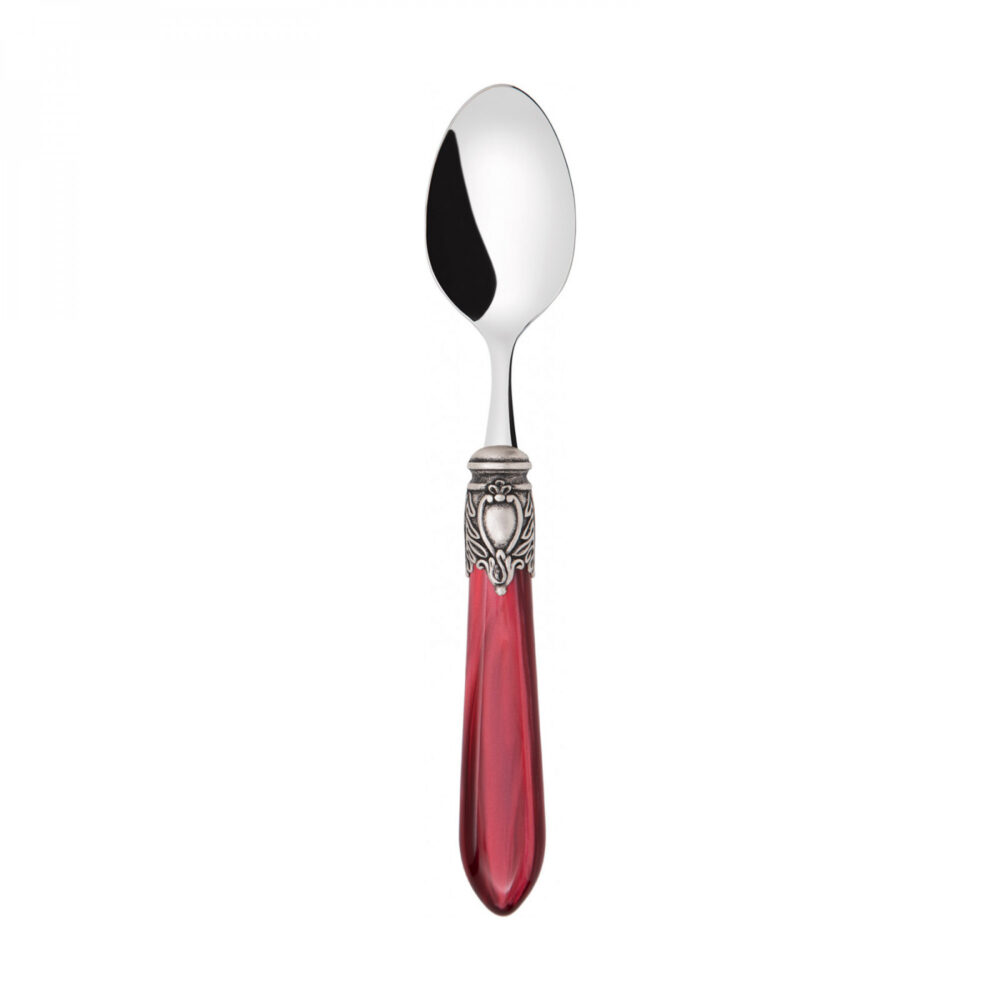 Bugatti Oxford Red Handle Old Silver-Plated Ring Spoon - 6 Pieces