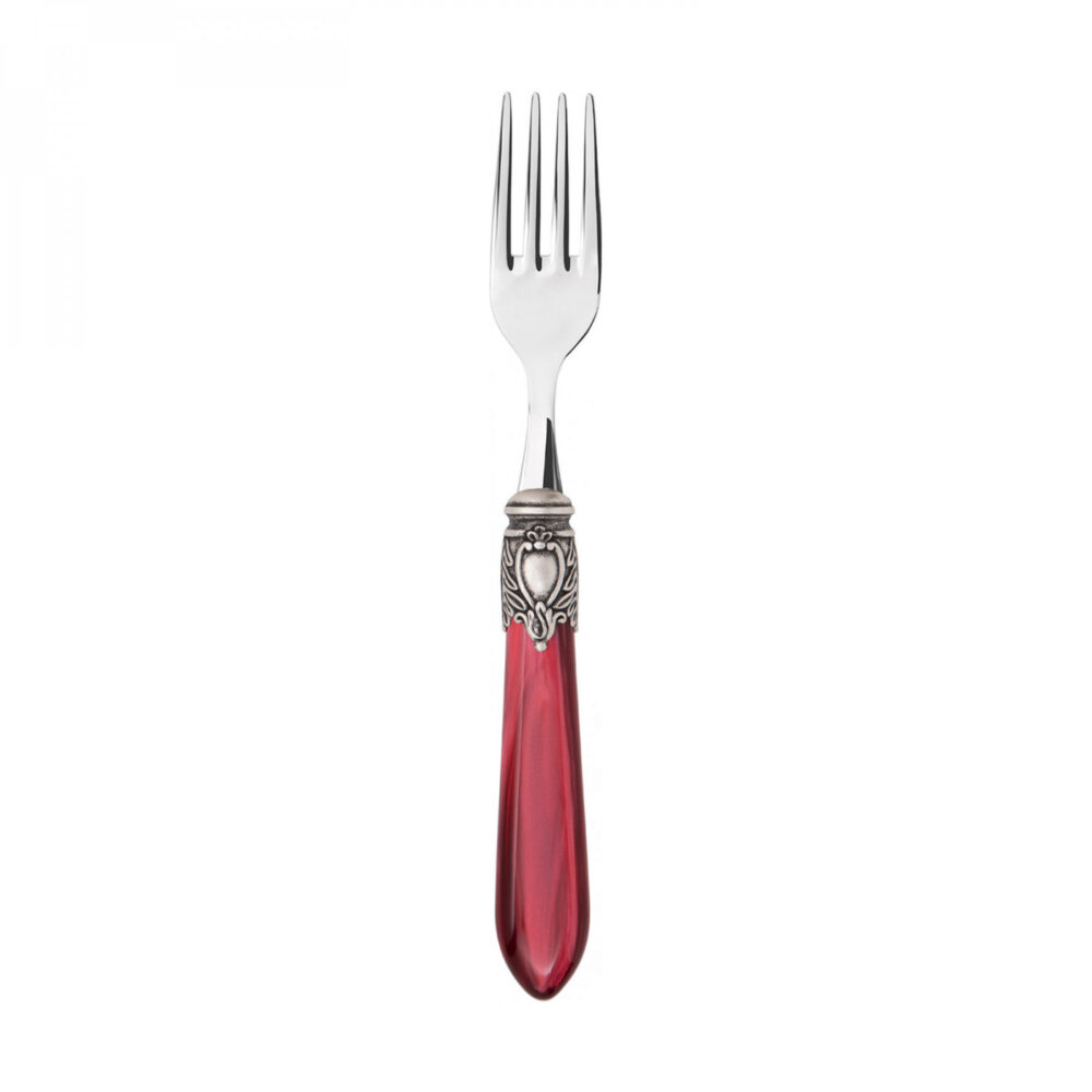 Bugatti Oxford Red Handle Old Silver-Plated Ring Fork - 6 Pieces